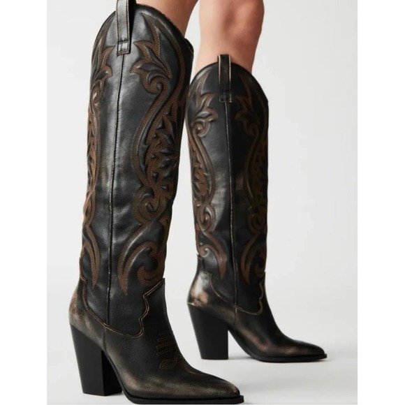 Steve Madden Shoes - Steve Madden Lasso Western Tall Cowboy Boots Brown Distressed Leather 8.5 NEW